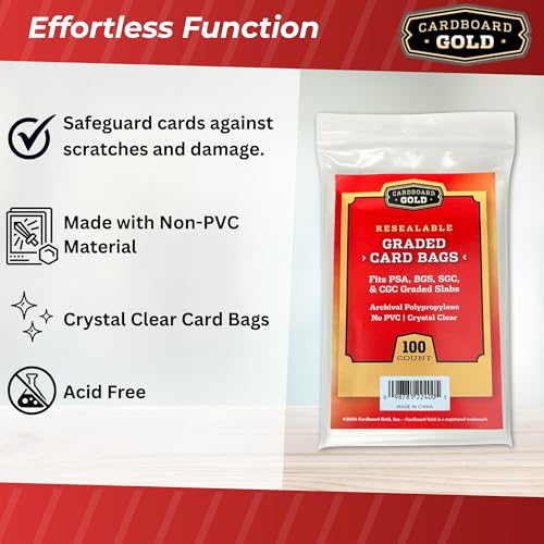 Cardboard Gold Graded Card Sleeves - Fits PSA SGC BGS CGC slabs - 1000 ct | Resealable Adhesive Flap, 2-Mil Polypropylene, Acid-Free, PVC-Free, Archival Safe, Fits Magnetic and Screw-Down Holders - size: 1000 Card Bags
