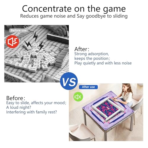 Mahjong Mat for Table with Carrying Bag & 3 Dice, Purple Pink Floral 31.5"x31.5" Square Rubber Mahjong Table Cover, Non-Slip & Noise Reduction Gaming Mat for Mah Jongg, Poker, Dominoes & Tile Games - color: Purple Pink