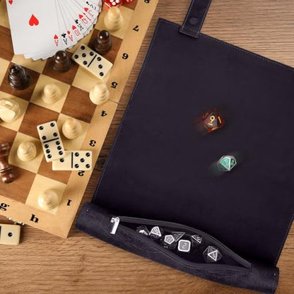 SIQUK 2 Pieces Magnetic Dice Mat Tray Rolling Mat with Zipper PU Leather Folding Scroll Dice Holder for D&D RPG Games (Cyan, Black) - color: Cyan, Black