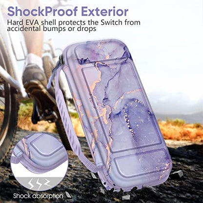 FINTIE Carrying Case for Nintendo Switch / Switch OLED Model (2021) | Shockproof, Hard Shell Protective Cover, Portable Travel Storage Bag, 10 Game Card Slots & Inner Pocket - color: lilac marble