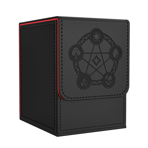 Card Deck Box with 2 Dividers, MTG Commander Deck Box Holds 100+ Double-Sleeved Cards, Leather Magnetic Deck Case Compatible with Magic TCG CCG Cards, Black - color: 2. Black 02, size: 100 Double-sleeved Cards Vertical