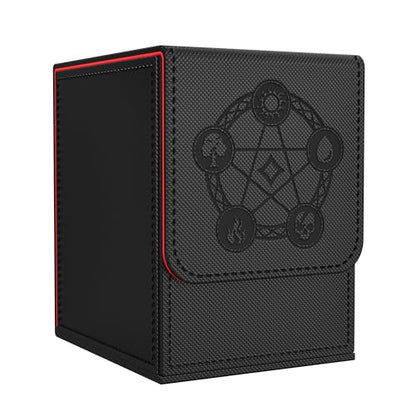 Card Deck Box with 2 Dividers, MTG Commander Deck Box Holds 100+ Double-Sleeved Cards, Leather Magnetic Deck Case Compatible with Magic TCG CCG Cards, Black - color: 2. Black 02, size: 100 Double-sleeved Cards Vertical