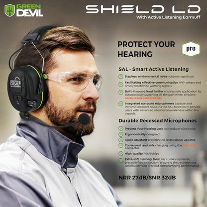 GREEN DEVIL Electronic Bluetooth Hearing Ear Protection Headphones With Boom Microphones 27dB Noise Cancelling Earmuffs - color: Green