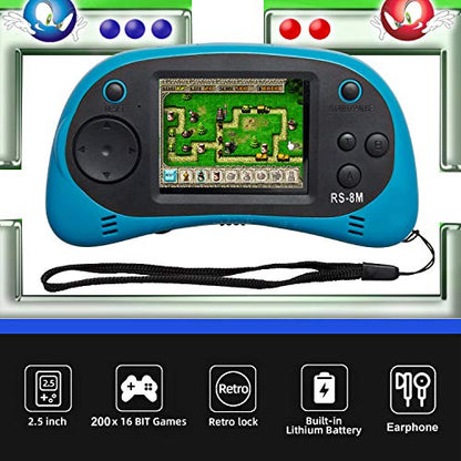 Kids Handheld Portable Video Game Player with 200 Games - 16 Bit 2.5 Inch Screen Mini Retro Electronic Machine for Boys Girls - style: Blue