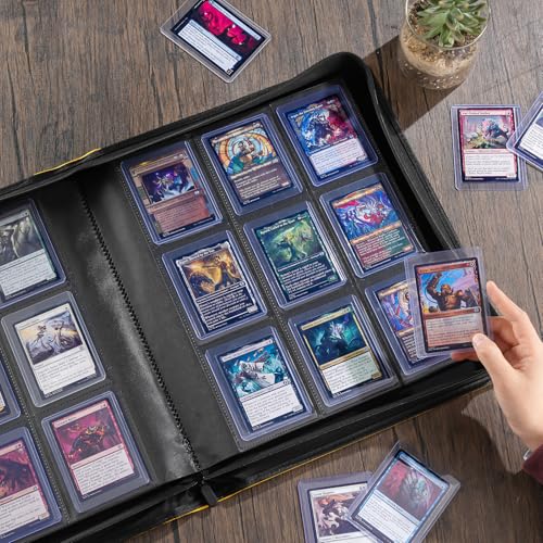 ProCase Top Loader Binder, 9 Pocket Holds 324 Toploaders, Yellow | Non-PVC Pockets Waterproof PU Leather Binder for Trading Cards or Sports Cards, Compatible with TCG, MTG in 3"x4" Toploader - color: 1-Yellow