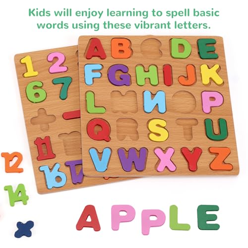 Alphabet Wooden Puzzles for Toddlers 3-5, Pack of 3 ABC, Number and Shape Puzzle, Preschool Educational Learning Toys with Puzzle Board & Letter Blocks for Girls Boys Ages 3 4 5 Years Old - color: Standard 3-pack