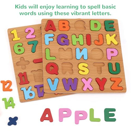 Alphabet Wooden Puzzles for Toddlers 3-5, Pack of 3 ABC, Number and Shape Puzzle, Preschool Educational Learning Toys with Puzzle Board & Letter Blocks for Girls Boys Ages 3 4 5 Years Old - color: Standard 3-pack