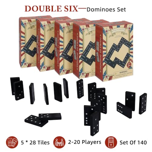 Offelec Dominos Set for Adults – 140pcs Dominoes Set - Classic Board Games, Double 6 Dominoes Family Games for Adults - Double Six Standard Dominos Set 5 * 28 Tiles, Travel-Friendly Domino Set - color: 5 Packs Double 6 Domino