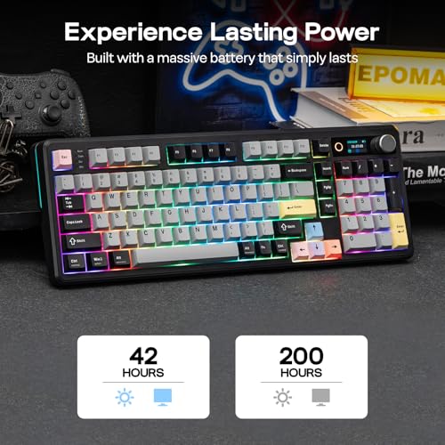 EPOMAKER TH99 PRO 96% Mechanical Keyboard with Screen & Knob, 10000mAh, 2.4Ghz/BT, Hot Swap, Custom Driver, RGB Backlight, PBT Keycap, Wireless Gaming Keyboard for PC/Mac (Black, Creamy Jade) - color: Black, size: Creamy Jade