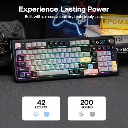 EPOMAKER TH99 PRO 96% Mechanical Keyboard with Screen & Knob, 10000mAh, 2.4Ghz/BT, Hot Swap, Custom Driver, RGB Backlight, PBT Keycap, Wireless Gaming Keyboard for PC/Mac (Black, Creamy Jade) - color: Black, size: Creamy Jade
