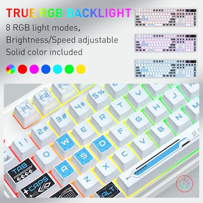 Redragon K526 PRO RGB Wireless Membrane Gaming Keyboard, 104 Keys Mechanical-Feel Keyboard w/LED Info Display, Media/Backlit Knob Control, Smooth Linear Switch & Software Supported - color: White