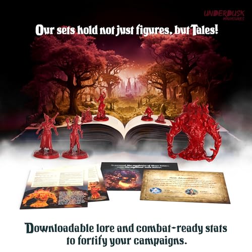 Underdusk Elemental Encounters: 35 DND Miniatures for D&D Campaign – Fire, Ice, Water, Air & Earth Figures with 5 Treasure Chests, 28mm Unpainted Tabletop Minis, 5e Stat Blocks Included
