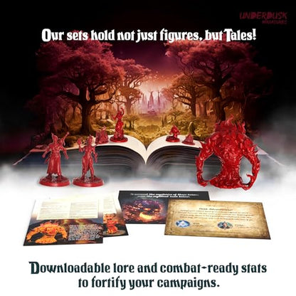 Underdusk Elemental Encounters: 35 DND Miniatures for D&D Campaign – Fire, Ice, Water, Air & Earth Figures with 5 Treasure Chests, 28mm Unpainted Tabletop Minis, 5e Stat Blocks Included