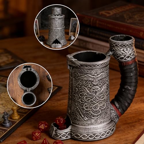 Dice Tower Mug DND Dice Rolling Tower with 7 PCS Dice Set | Suitable for Dnd Dungeons And Dragons, Tabletop Games, Available As Drink Holder, D&D Gifts, Dnd Accessories,Silver octopus - color: Silver Octopus