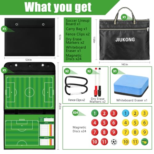 Magnetic Soccer Coaching Board with Carry Bag, Dual-Sided Tactical Dry Erase Board for Coaches - Complete Kit with 24 Magnets, Markers & Fence Clips - Portable Football Strategy Board - style: Soccer