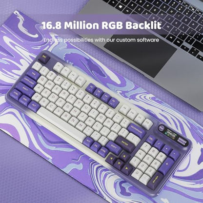 KZZI Z98 Wireless Mechanical Keyboard, Smart Display & Knob, BT5.0/2.4GHz/USB-C, Hot Swappable Custom Keyboard, Pre-lubed Linear Switches, Gasket Mount, RGB Creamy Gaming Keyboard - color: Purple, size: Linear Rain Switch