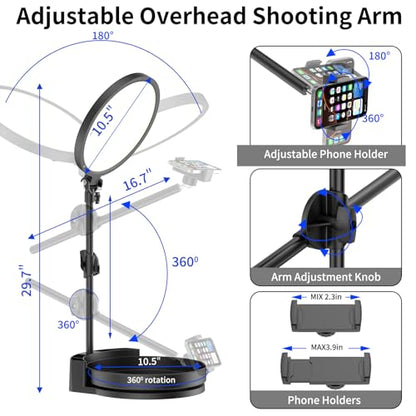 Selfie Light Kit for Desk and Laptop,55W Dimmable Full Screen Ring Light,with Rotating Storage Box,Pen Holder Stand,Phone Holder and Controller (White, 10.5) - color: White