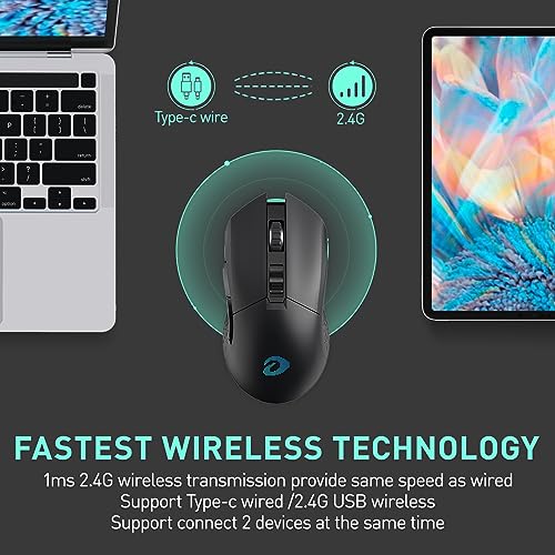 DAREU EM901X Wireless Gaming Mouse with Charging Dock Rechargeable RGB,12K DPI,6 Programmable Buttons High-Precision Sensor [300IPS] [1000Hz] for PC Notebook Mac - color: Black& Charging Dock