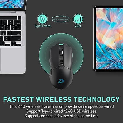 DAREU EM901X Wireless Gaming Mouse with Charging Dock Rechargeable RGB,12K DPI,6 Programmable Buttons High-Precision Sensor [300IPS] [1000Hz] for PC Notebook Mac - color: Black& Charging Dock