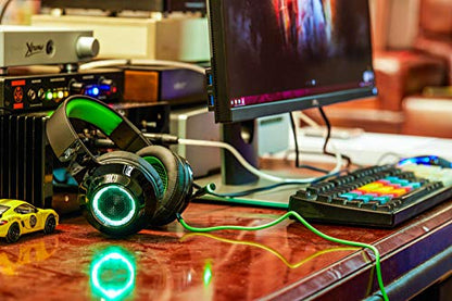 Edifier G4 USB Gaming Headset with Virtual 7.1 Surround Sound, Retractable Boom Microphone, LED Lights Mesh Open Back Adjustable Video Games for PC, Laptop, desktops - Green