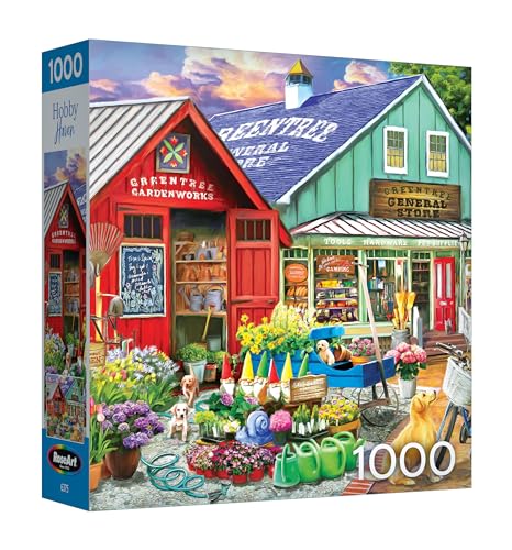 RoseArt Hobby Haven Greentree Garden Center 1000 Piece Jigsaw Puzzle | 19.25" x 26.625" Finished Size, Fully Interlocking Pieces, Bonus Poster Included, Made in USA - style: Greentree Garden Center
