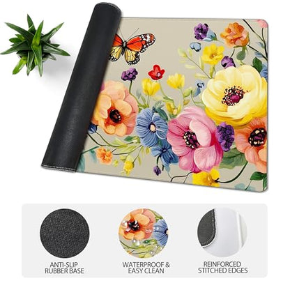31.5”x11.8”Large Gaming Mouse Pad for Desk, Mouse Mat with Seamed Edges, Waterproof Desk Pad, Non-Slip Rubber Base, Keyboard Pad Computer Mat, Big XL Mousepad-Boho Floral with Butterflies - color: Boho Floral With Butterflies