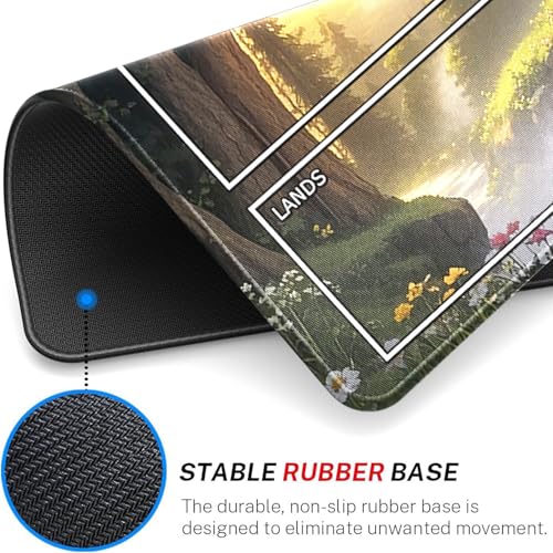 MTG Playmat- Stitched Edges Forest TCG Playmat-Non-Slip Landscape Play Mat Smooth Surface Rubber Base Board Game Mousepad 24x14 inches for Trading Card Game Playing with Storage Bags - color: Tree House Playmat With Zones