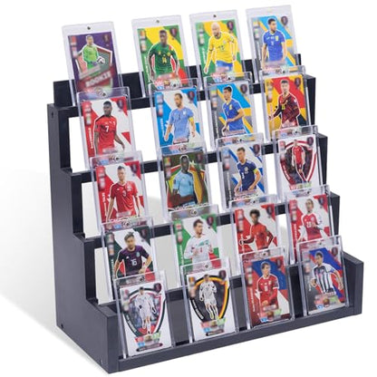 WodGod Card Display Stand，5-Tier Black Wooden Graded Card Display Rack，Wooden Trading Card Display，Desktop Showcase for Sports Cards