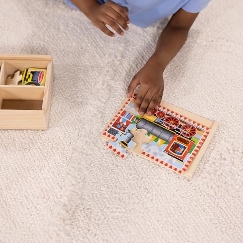 Melissa & Doug 4‑in‑1 Wooden Vehicle Jigsaw Puzzle Set, 48 Pieces with Storage Box, Toddler Puzzle Toy for Kids Ages 3+- FSC Certified - style: Vehicles