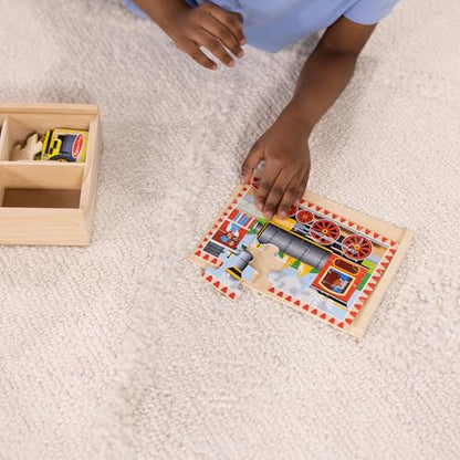 Melissa & Doug 4‑in‑1 Wooden Vehicle Jigsaw Puzzle Set, 48 Pieces with Storage Box, Toddler Puzzle Toy for Kids Ages 3+- FSC Certified - style: Vehicles