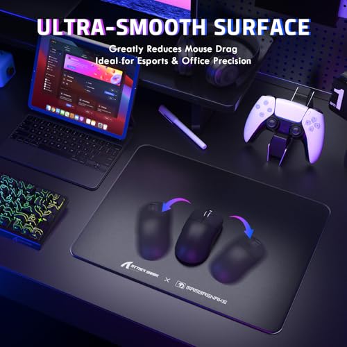 Attack Shark CM05SE Glass Gaming Mousepad,Nano-Micro-Etched Texture,Smooth Glass Surface,High Accuracy,Fast-Moving,Anti-Scratch, PU Leather Super Non-Slip Base,Small Size(16.1×12.2"),Black - color: Black, size: 16.1L x 12.2W inches