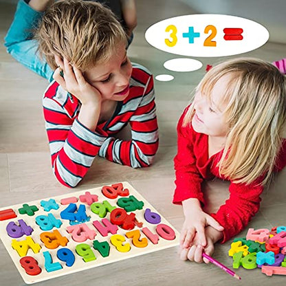 Attmu Wooden Puzzles for Toddlers, 2 Pcs Alphabet ABC Shape Number Puzzle | Learning Toys for Kids Preschool Educational Activities Toddler Gift Toys for Girls Boys Christmas Valentines Easter - size: 2 Pcs
