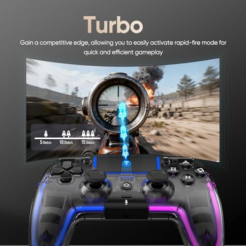 BETMI Wireless Controller for PS5, Pro/Slim/MAC/Steam Deck/PC, Hall Effect Joysticks,Dual Vibration, Marco/Turbo, 3.5mm Audio Jack, 6-Axis Gyro, Mute, Bluetooth LED Gamepad with Speaker(9 Colors Single & Dual-Color LED, L Blue R Pink, Transparent) - color