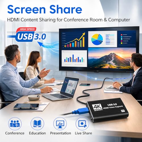 TOAKA USB 3.0 HDMI Capture Card 1080P 60FPS, Video Capture Card for Streaming Gaming, Compatible with PS5 PS4 Xbox Switch Camera PC