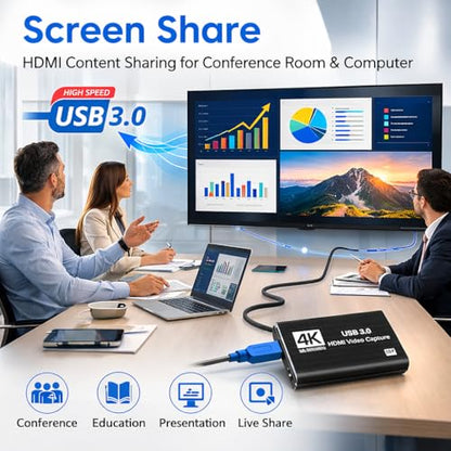 TOAKA USB 3.0 HDMI Capture Card 1080P 60FPS, Video Capture Card for Streaming Gaming, Compatible with PS5 PS4 Xbox Switch Camera PC