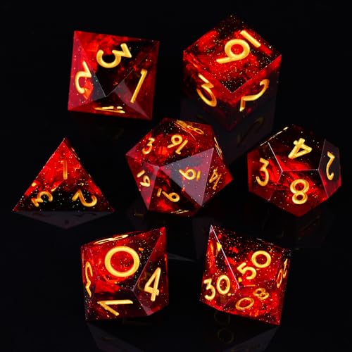 DND Dice Set, 7 Pcs Sharp Edge D&D Dice Polyhedral Resin Dice for Dungeons and Dragons RPG MTG Role Playing Table Games - color: Red-1