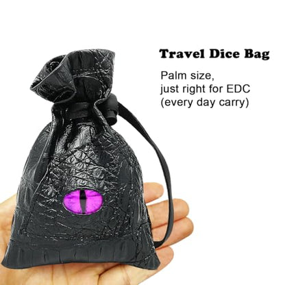 Haxtec Dragon Dice Bag PU Leather DND Dice Pouch with 3D Glass Dragon Eye, Small Drawstring Bag for Dungeons & Dragons, D&D Gamer Gifts for Dragon Lovers, Patent D893867