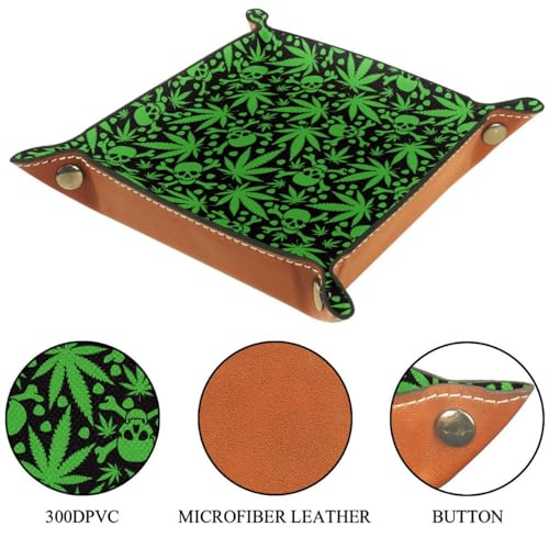 Green Leaves Skulls Dice Tray PU Leather Dice Rolling Tray Folding Dice Holder for Dice Games, Like RPG, DND and Other Table Games - color: Multi 10