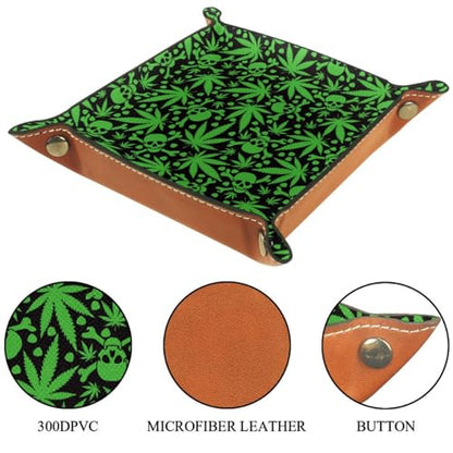 Green Leaves Skulls Dice Tray PU Leather Dice Rolling Tray Folding Dice Holder for Dice Games, Like RPG, DND and Other Table Games - color: Multi 10