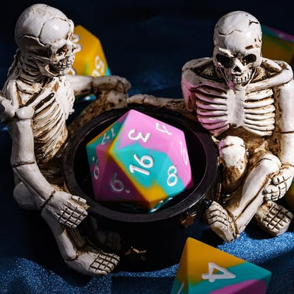 7-Piece Jumbo Silicone DND Dice Set, 25mm Oversized D&D Dice | Round Edges Soft Perfect Bouncer Compatible with Dungeons and Dragons RPG Bar Pub Club Party Games - color: Pink&cyan&yellow