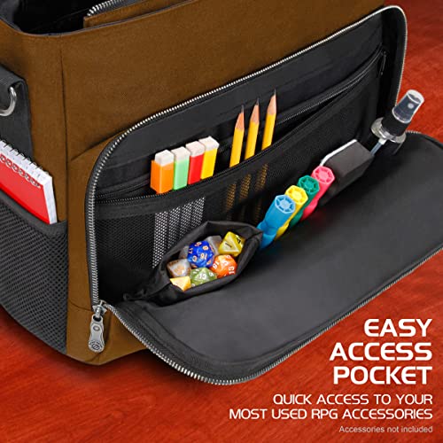 ENHANCE Collector's Edition RPG Player's Essentials DND Bag - Dragon Hide Exterior Messenger Bag Fits 2-4 Books, Binders, Dice & Accessories, with 17 inch Laptop Slot, Battlemap Straps (Dragon Brown) - color: Dragon Brown