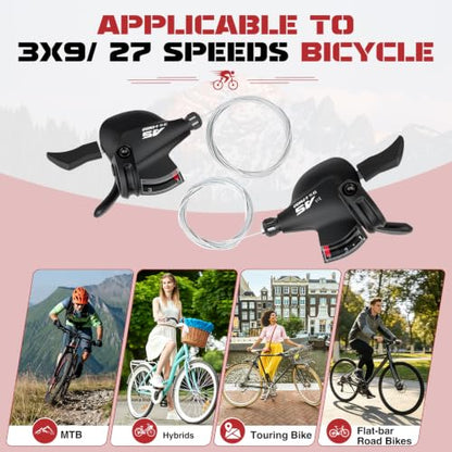 WEEROCK Bike Shifter Lever 27 Speeds 3X9 Thumb Gear Shift Lever for MTB | 2:1 Pull Ratio, Gear View Window, Smooth Shifting, for Mountain Bike, Touring Bike, Folding Bike, Flat-bar Road Bike - color: 3X9 Speed