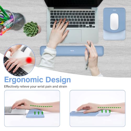 MOSISO Wrist Rest Support Mouse Pad & Keyboard Set, Stone Blue | Rectangular Ergonomic Mousepad, Non-Slip Base, Home/Office Pain Relief & Easy Typing, Neoprene Cloth & Raised Silicone Lining - color: Stone Blue