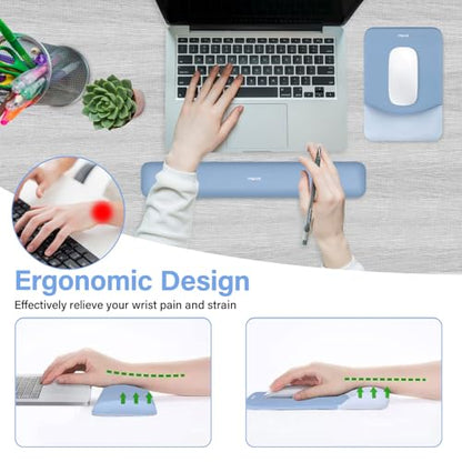 MOSISO Wrist Rest Support Mouse Pad & Keyboard Set, Stone Blue | Rectangular Ergonomic Mousepad, Non-Slip Base, Home/Office Pain Relief & Easy Typing, Neoprene Cloth & Raised Silicone Lining - color: Stone Blue