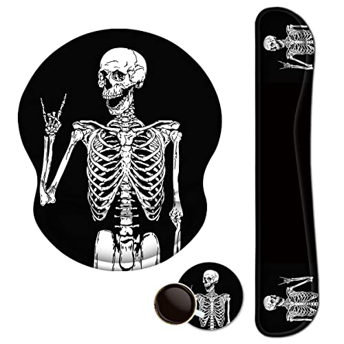 Mouse Pad Keyboard Wrist Rest Support Ergonomic, Upgraded Cushion Mousepad Gel Memory Foam Non-Slip Rubber Base Pain Relief & Easy Typing for Home,Office, Human Skeleton Black - color: Human Skeleton Black