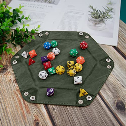 SIQUK 4 Pieces Dice Tray Hexagon Dice Roller Tray Folding PU Leather Dice Trays for Dice Games Like RPG, DND and Other Table Games(Dark Green, Violet, Red, Black) - color: Dark Green, Violet, Red, Black