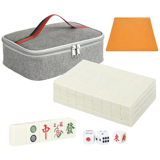 Chinese Creamy White 1.17 inches Compact Mahjong Set, Travel Small Size, 144 + 8 Blank Melamine Tiles, with Portable Travel Handbag Complete Mahjong Game Set - color: Creamy White