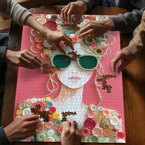 Impossible Puzzle for Adults 1000 Pieces, PICKFORU The Button Muse Jigsaw Puzzle Beauty Lady Aesthetic Art, Elegant Women Puzzle Hard Challenge Collage - style: Button Muse Puzzle