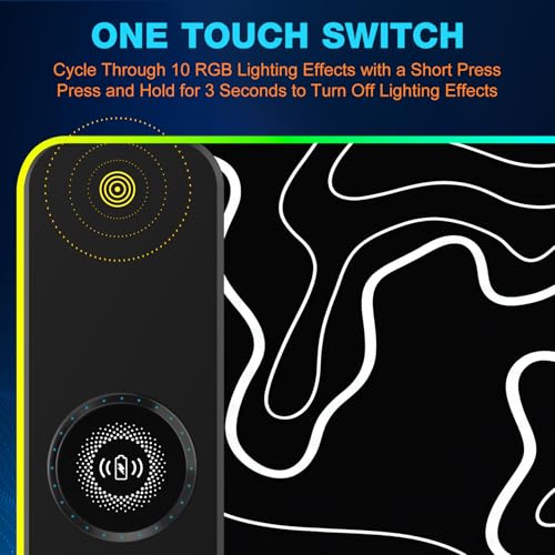 TARKARI Magnetic Wireless Charging RGB Mouse Pad, Large Gaming Desk Mat Waterproof, 31.5"x11.8" Black Mousepad, Ultra-Smooth Surface, Non-Slip Rubber Base, Desk Pad for Keyboard Laptop - color: Topographic Pattern