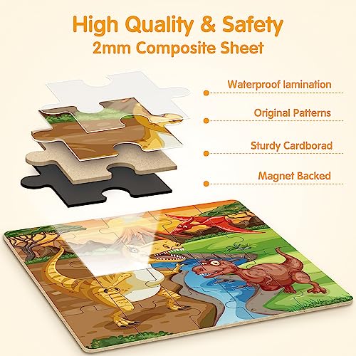 SYNARRY Magnetic Dinosaur Puzzle for Kids Ages 3-5, Travel Dinosaur Toys | 20-Piece Magnetic Travel Puzzle for Kids Ages 4-6, Car Airplane Road Trip Activities, Quiet Toys, Dinosaur Gifts for Kids - style: Dinosaur